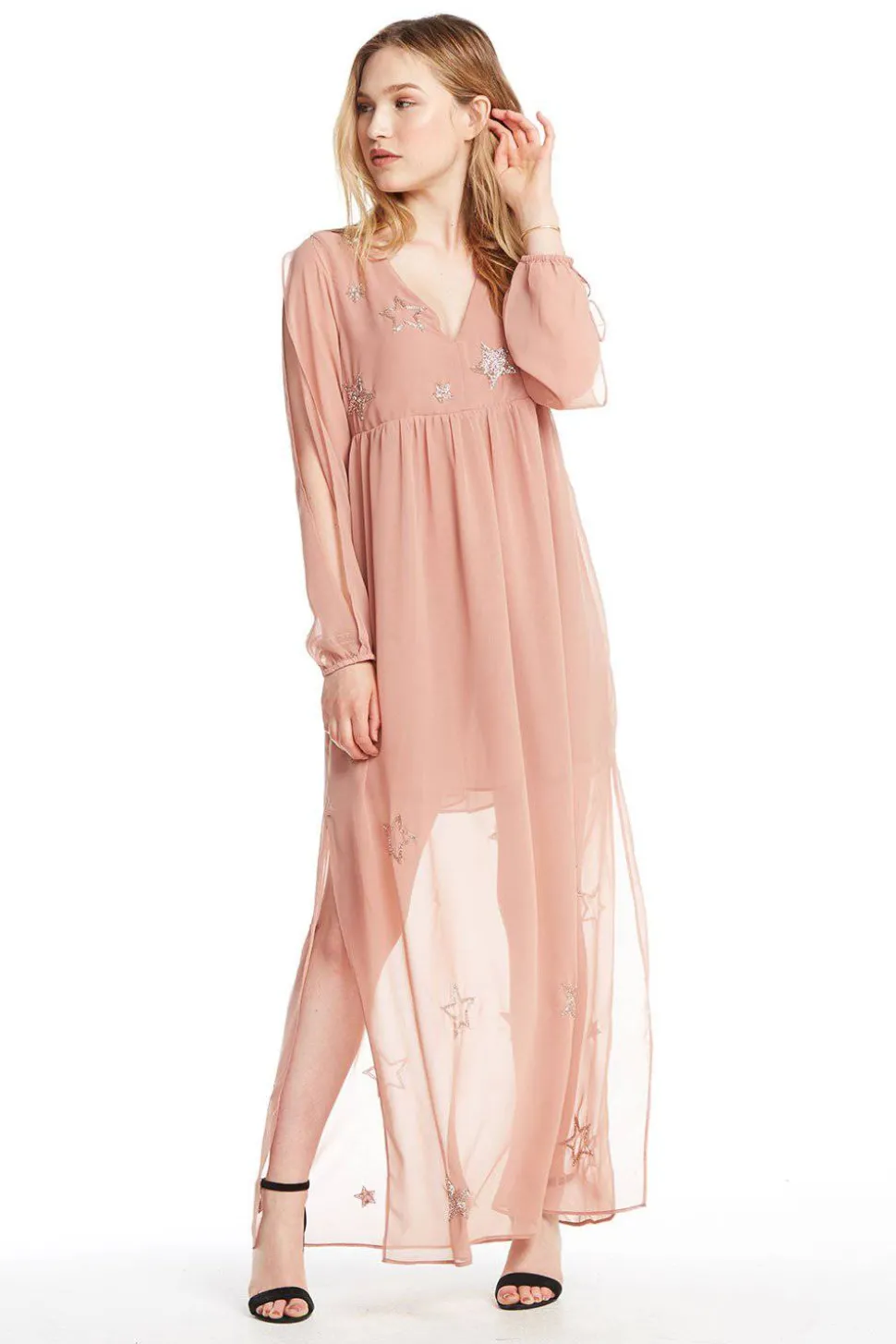 Chaser Brand BEADED STAR L/S V NECK MAXI DRESS Best