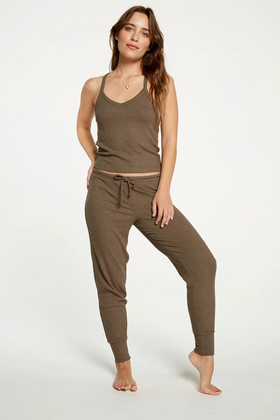 Chaser Brand Cozy Rib Cropped Double V Cami Sale