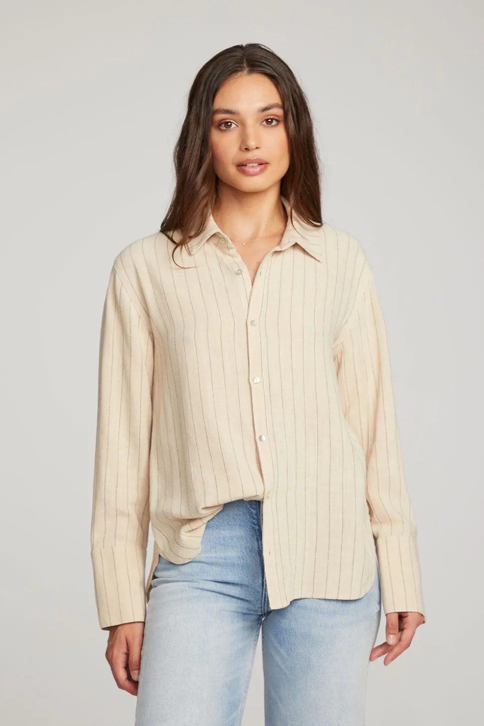Chaser Brand Helena White Pinstripe Button Down Outlet