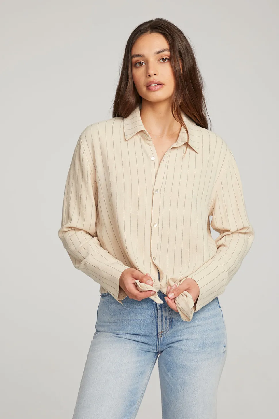 Chaser Brand Helena White Pinstripe Button Down Outlet