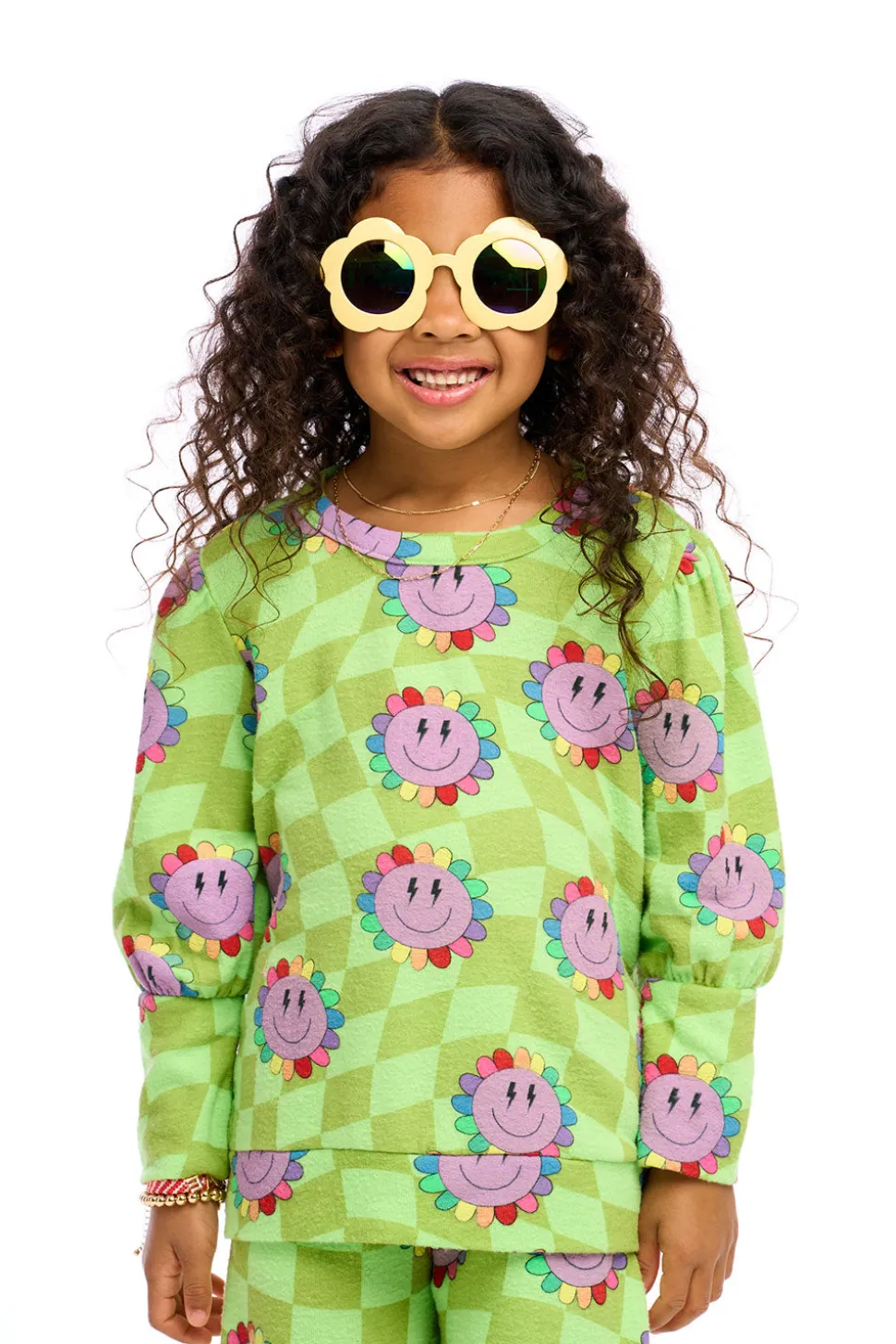 Chaser Brand Lime Checkered Daisy New