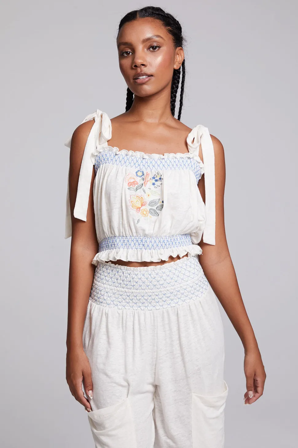 Chaser Brand Lirhetta Floral Bouquet Embroidery Crop Top Best