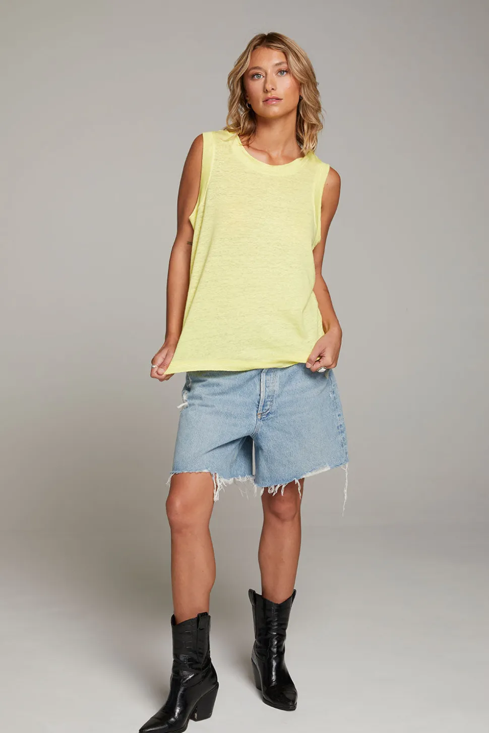 Chaser Brand Raw Edge Lemon Muscle Tank Hot