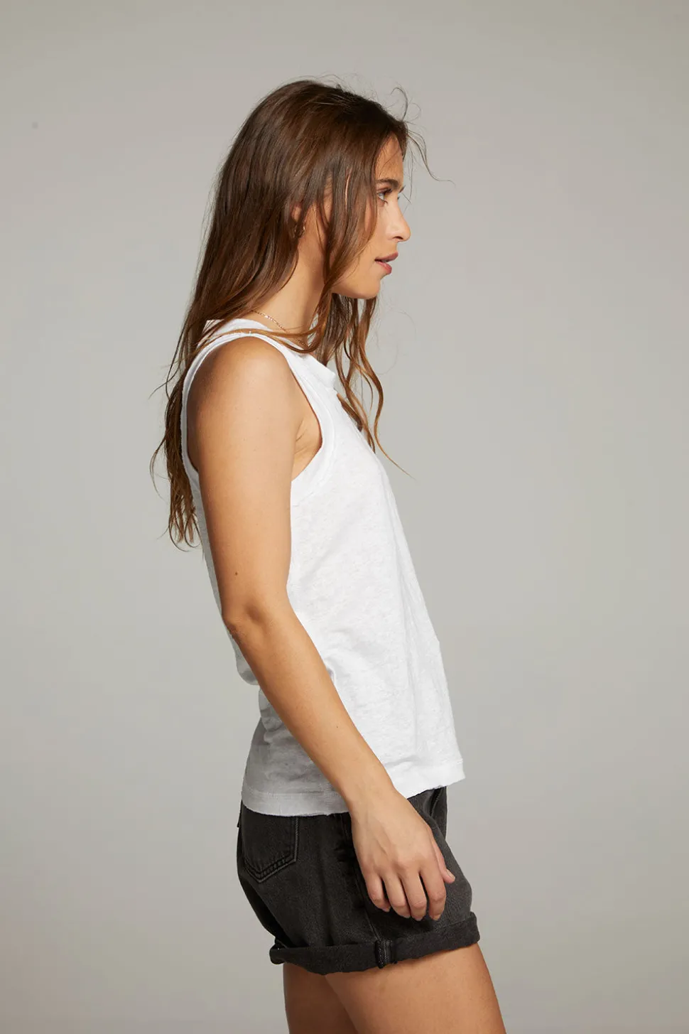 Chaser Brand Raw Edge White Muscle Tank Flash Sale