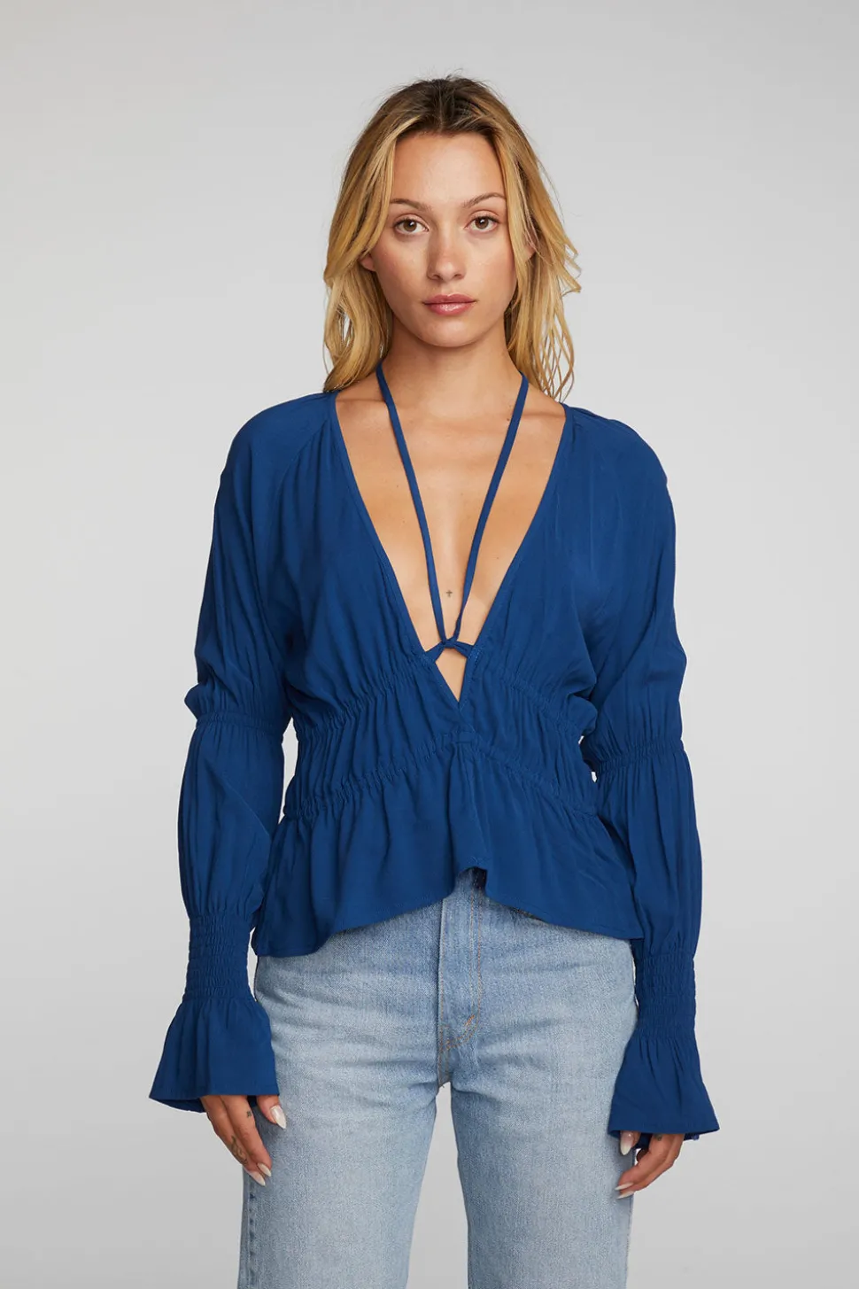 Chaser Brand Rayon Woven Deep V Top With Straps New
