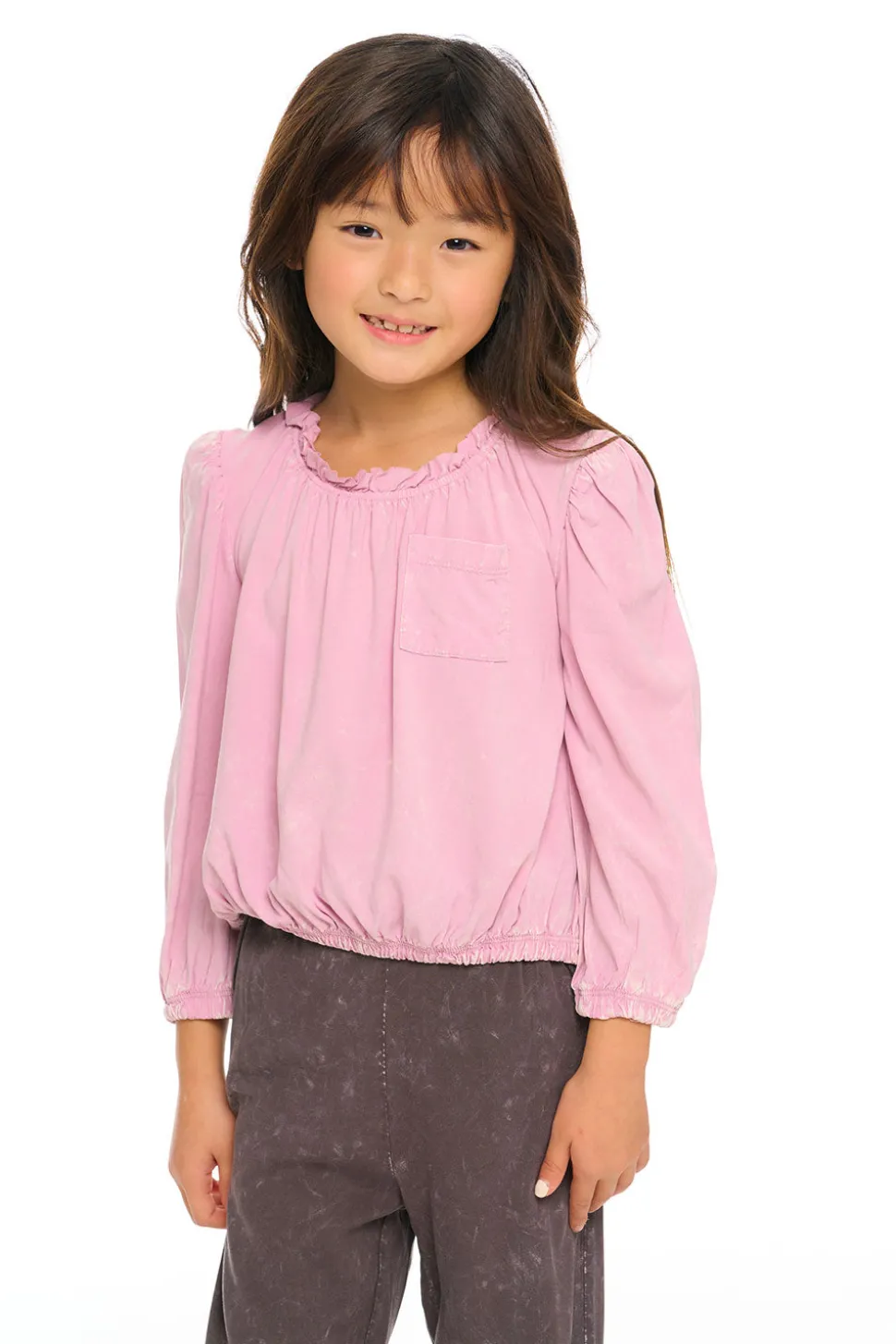 Chaser Brand Ruffle Neck Pocket Shirred Tee Outlet