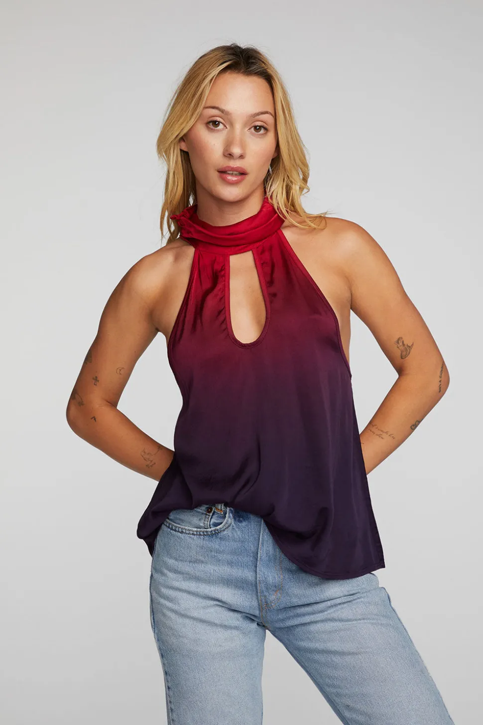 Chaser Brand Stretch Silky Woven Halter Top Store