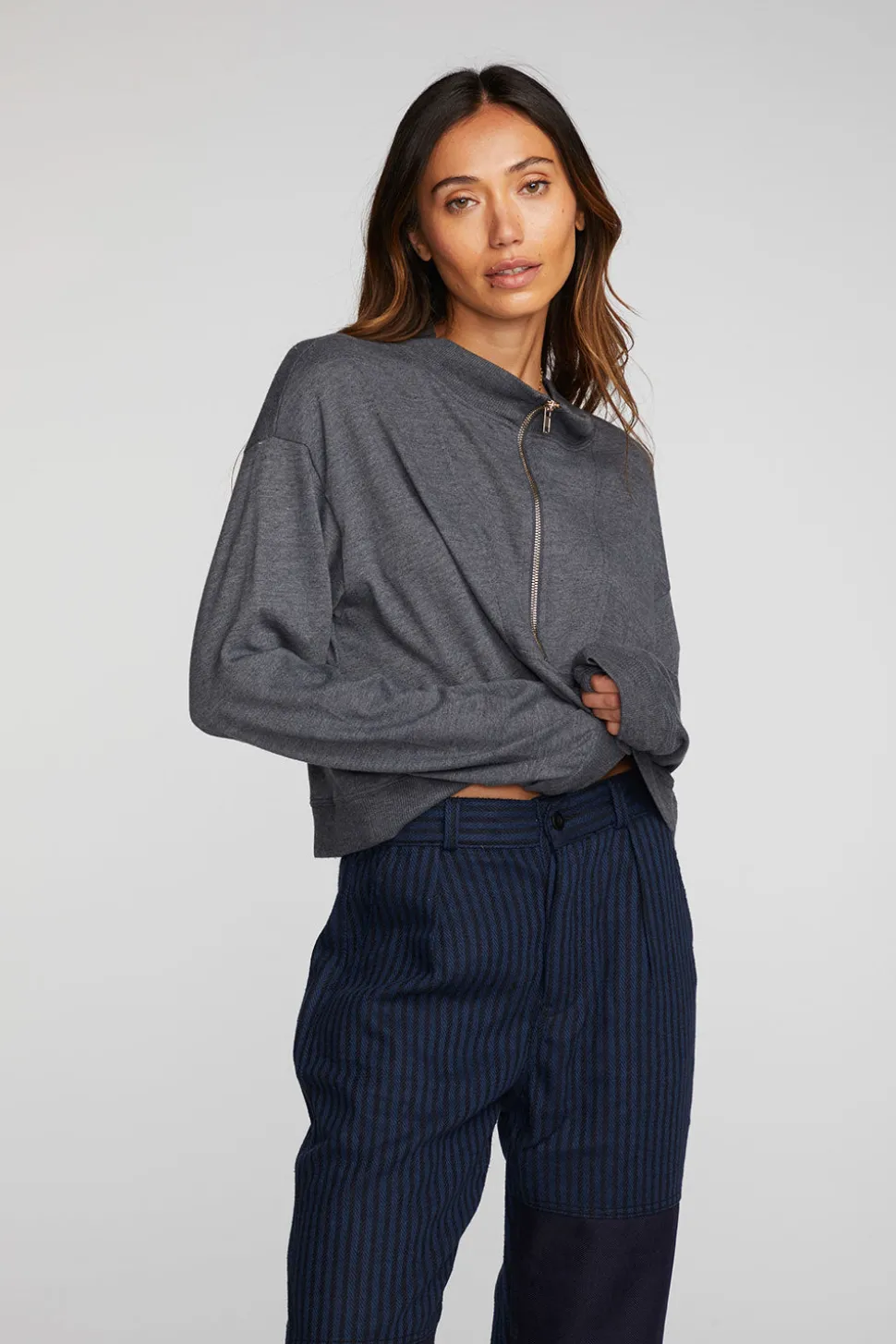Chaser Brand Triblend Half Zip Pullover With Rib Sale